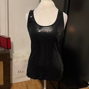 APT 9 black tank top with front covered in sequins and back plain